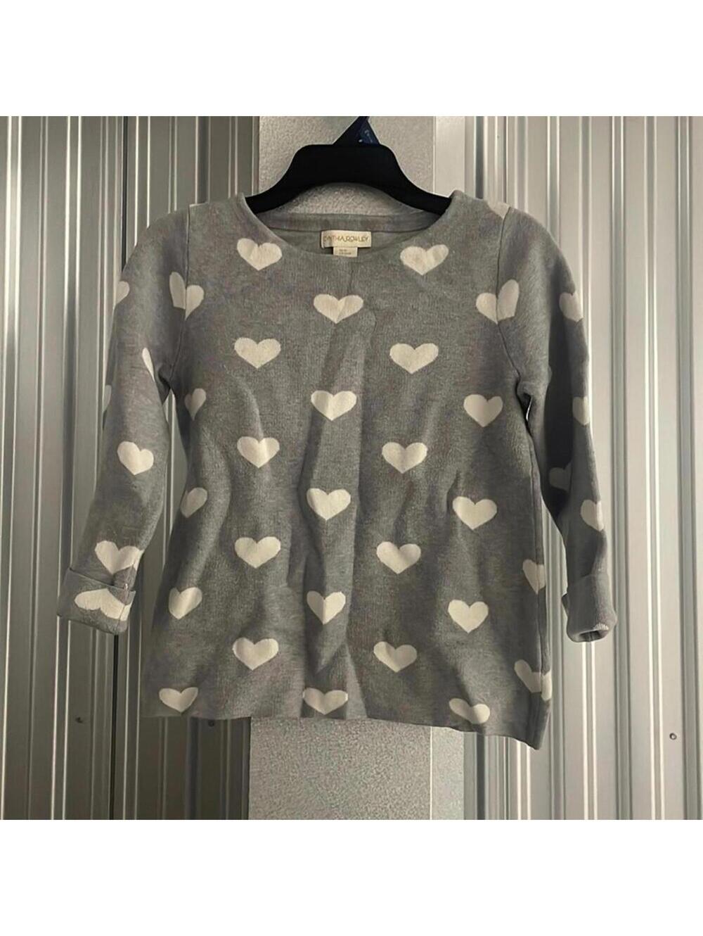 Cynthia Rowley Grey Sweater with Hearts Neutral Minimal Stretch Preppy